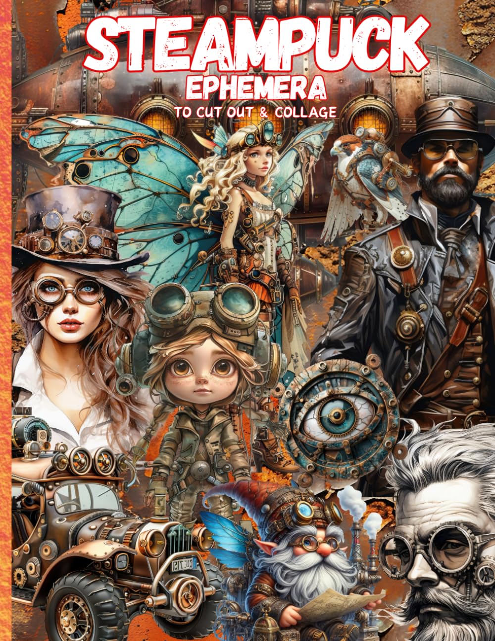Ephemera Steampunk: mages of Animals , People, hot air balloon ,flowers, cars, train and other theme