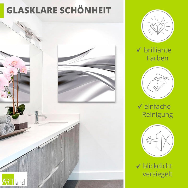 ARTland Glasbilder Wandbild Glas Bild einteilig 60x30 cm Querformat Abstrakte Kunst Welle Rauch Abst