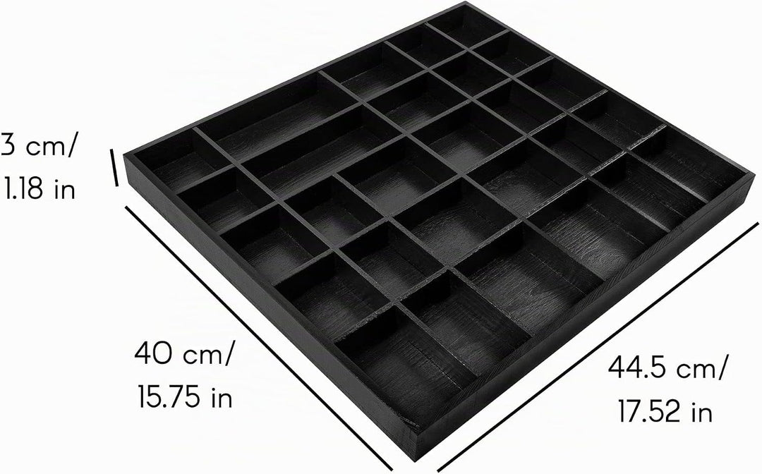 Creative Deco Schwarze Setzkasten Holz Sammelbox Holztablett 28 Fächer | 44,5 x 40 x 3 cm | Bemalen