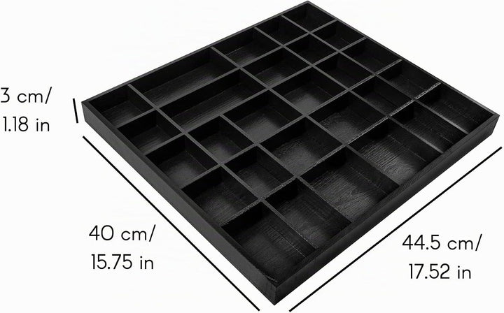 Creative Deco Schwarze Setzkasten Holz Sammelbox Holztablett 28 Fächer | 44,5 x 40 x 3 cm | Bemalen