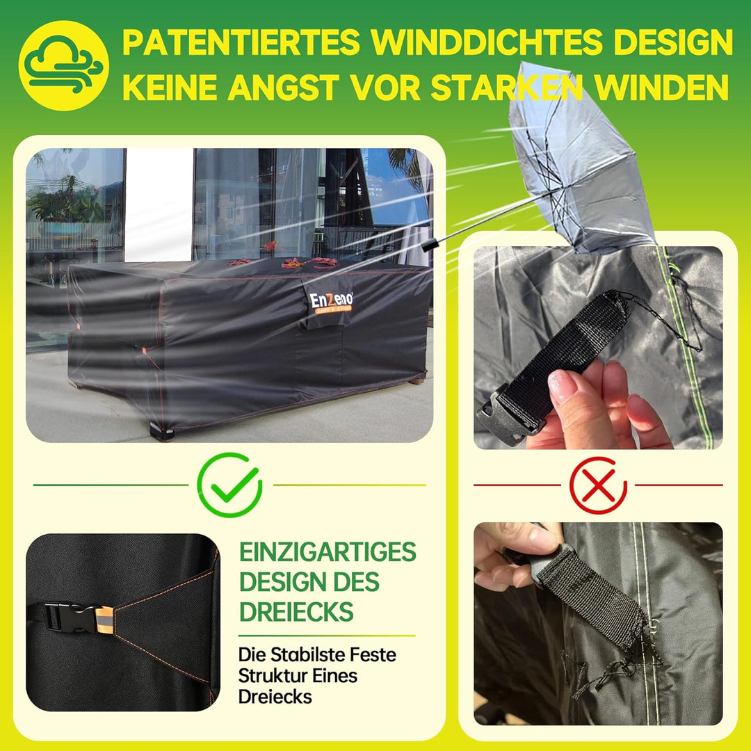 Enzeno Abdeckung Gartenmöbel 270x180x94cm, 420D Oxford-Gewebe Loungemöbel Abdeckung wasserdichte, Ab