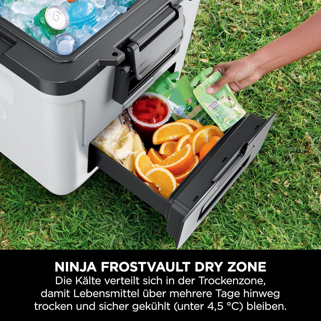 Ninja FrostVault Kühlbox mit Rollen und Isolierung, integrierter Dry Zone Schublade für Lagerung bei