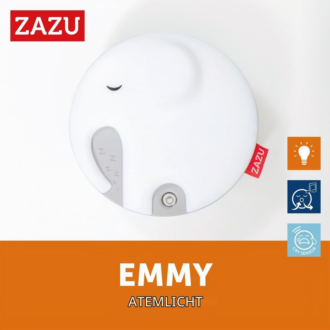Zazu - Emmy der Elefant Atemlicht mit Nachtlicht &amp; Musikbox - Entspannendes rotes Licht, Weisses Rau