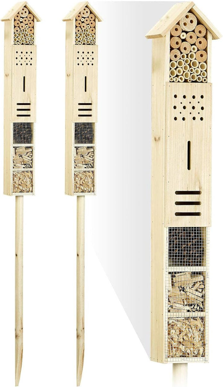 Royal Gardineer Holz-Insektenhotel: 2er-Set Insektenhotels Flip mit Erdspiess, 160 cm (auf Holzstab,