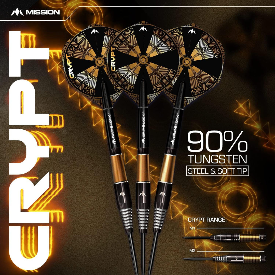 Mission Darts Crypt | Dartpfeile-Set mit Premium 90% Wolfram schwarz und gold PVD beschichtetem Scha