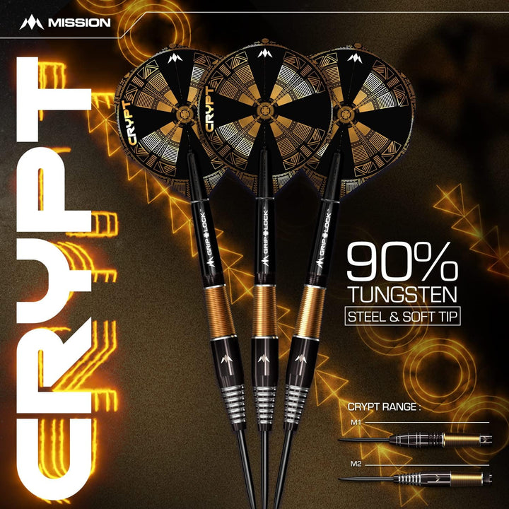Mission Darts Crypt | Dartpfeile-Set mit Premium 90% Wolfram schwarz und gold PVD beschichtetem Scha