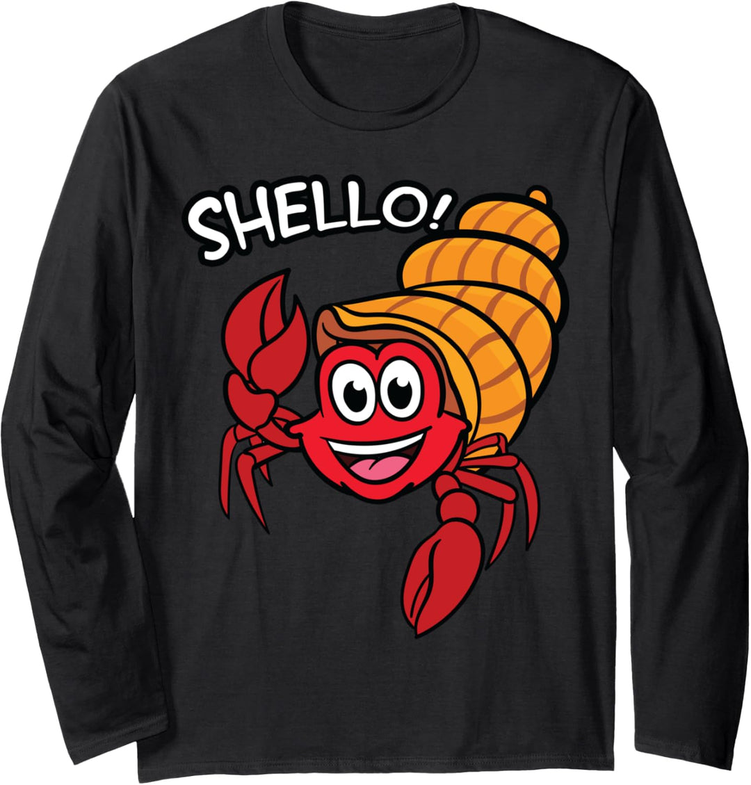 Shello Einsiedlerkrebs Muschel Hallo Pun Tier Schalentier Langarmshirt