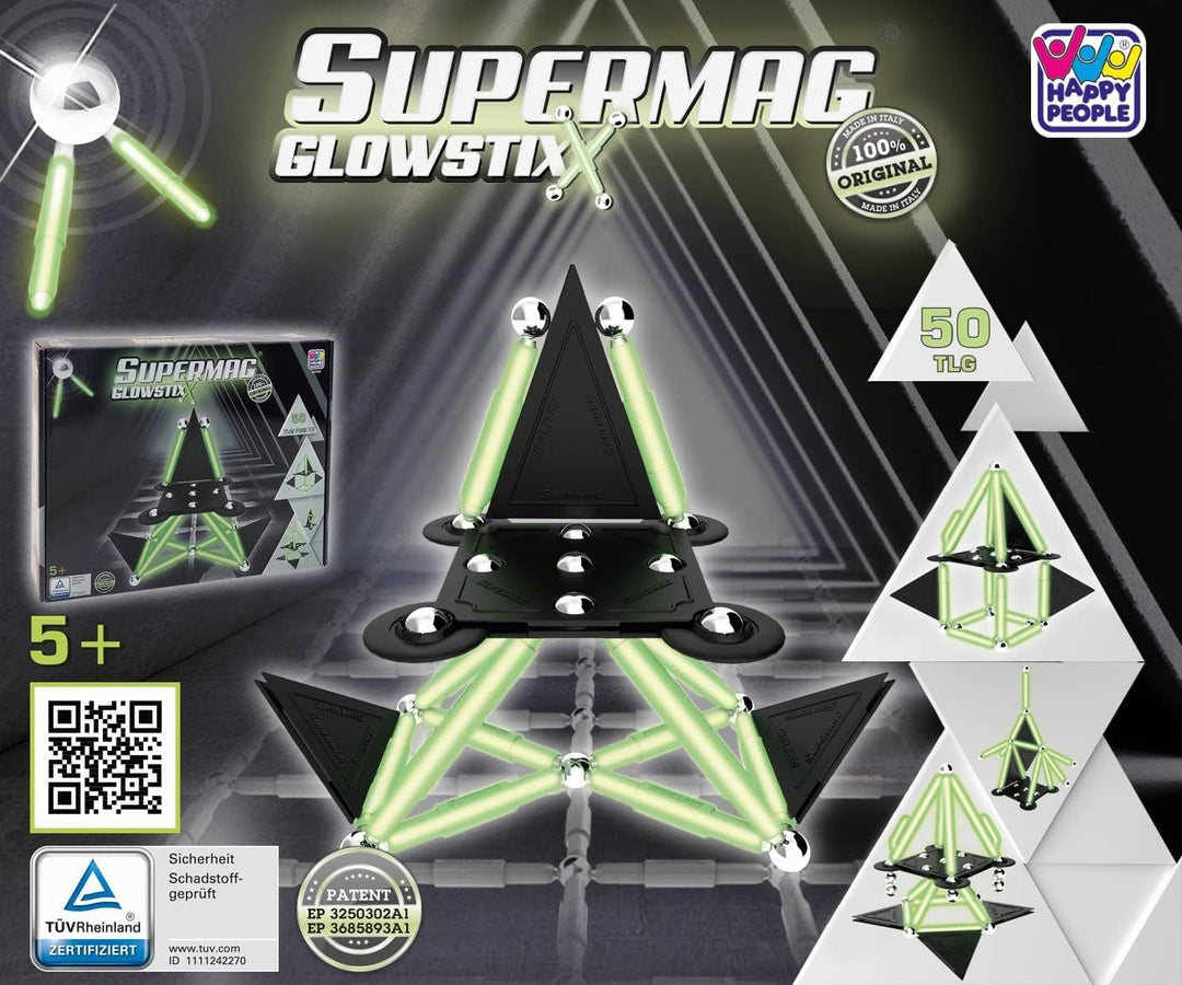 Happy People Supermag GlowStix Magnetisches Konstruktionsspielzeug Magnetische Bausteine Magnetspiel