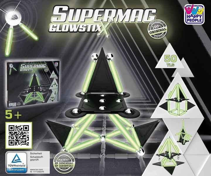 Happy People Supermag GlowStix Magnetisches Konstruktionsspielzeug Magnetische Bausteine Magnetspiel