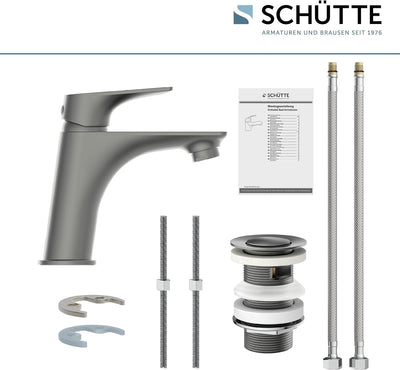 SCHÜTTE 33212 BOSTON Wasserhahn Bad Graphit matt, Waschtischarmatur, Mischbatterie Waschbecken grau,