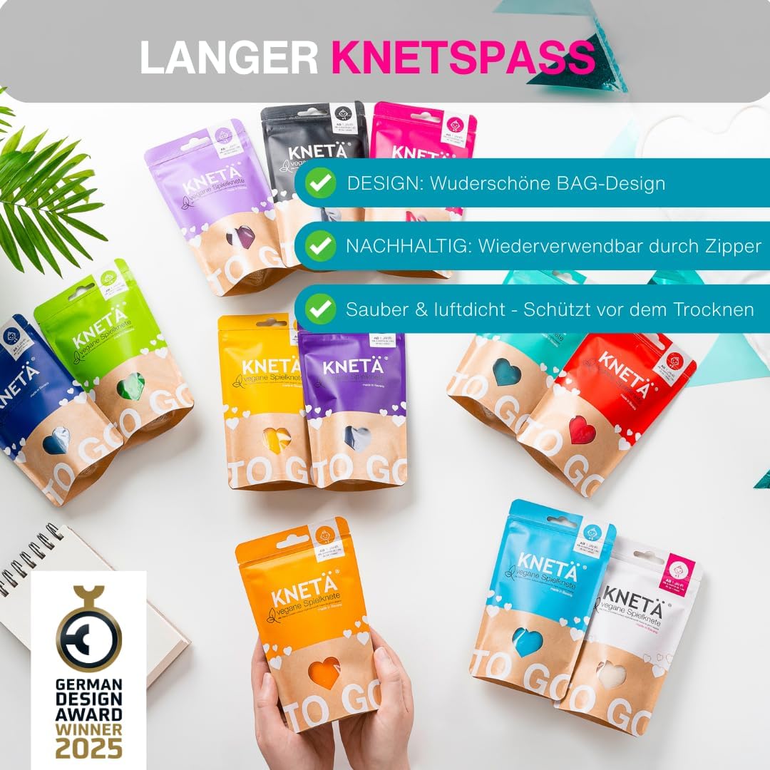 KNETÄ Knete ab 1 Jahr I Party Set I 8x 100g vegane Kinderknete inkl. 2x Bastelkarte Tiermotive I Pla