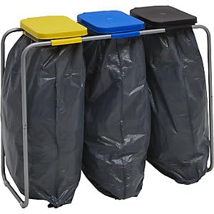 eurokraft | Müllsackhalter aus Stahl mit Kunststoffdeckel | für Volumen bis 3 x 120 l | Standgestell