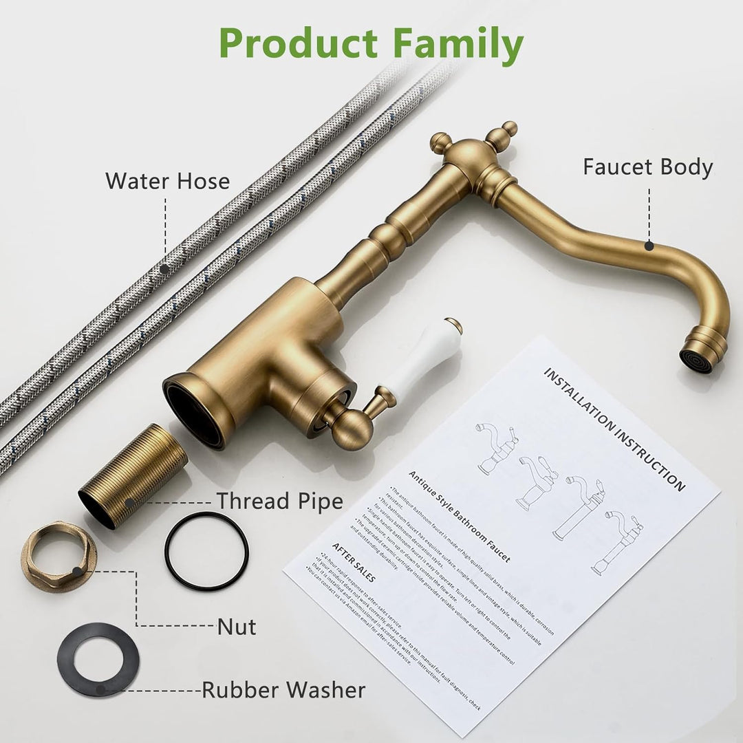 Wasserhahn Küche Antik, Wasserhahn Bad 360° Drehbar, Waschtisch Armaturen Badezimmer Gold Retro, Bad