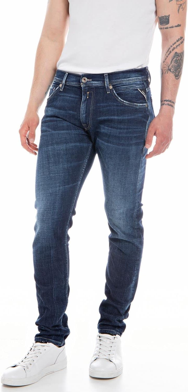 Replay Herren Jeans Jondrill Skinny-Fit Aged 40W / 34L Dark Blue 007-1, 40W / 34L Dark Blue 007-1