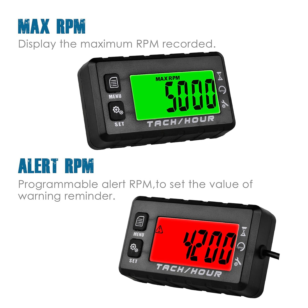 Runleader Digital Self Powered Betriebsstundenzähler Drehzahlmesser,Wartungserinnerung, Warnung Dreh