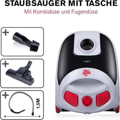 Dirt Devil Staubsauger mit Beutel DD2001 - Staubsaugerbeutel 2.0L - Bodenstaubsauger 800W - mit Komb