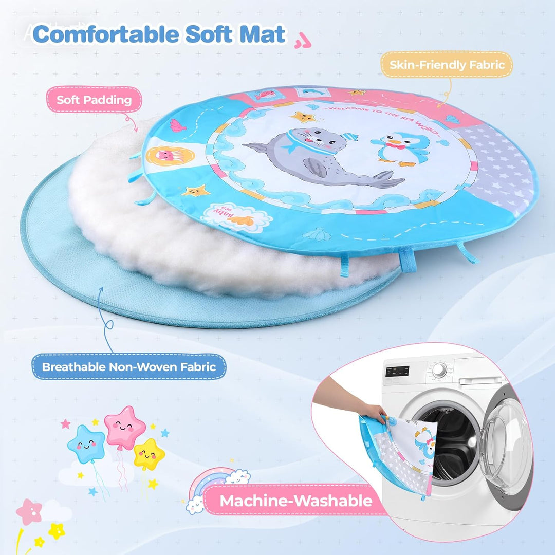 Baby-Spielmatte, Baby-Spielbogen mit Rassel, Klavier und Spiegel, Boden-Spielmatte (100 cm Durchmess