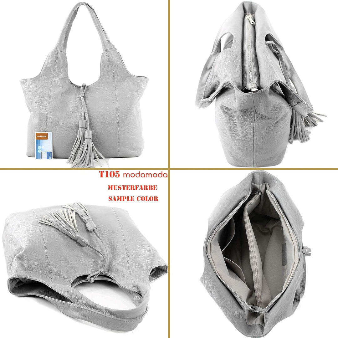modamoda de - T105 - ital. Schultertasche Gross aus Leder Lila, Lila