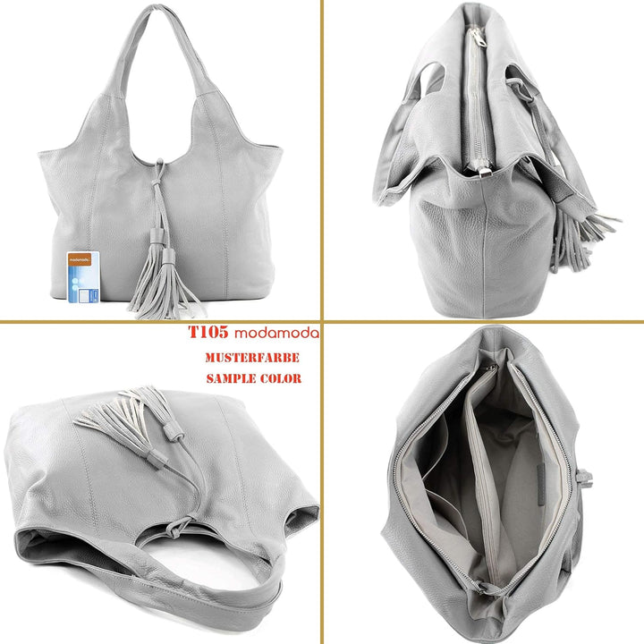 modamoda de - T105 - ital. Schultertasche Gross aus Leder Lila, Lila