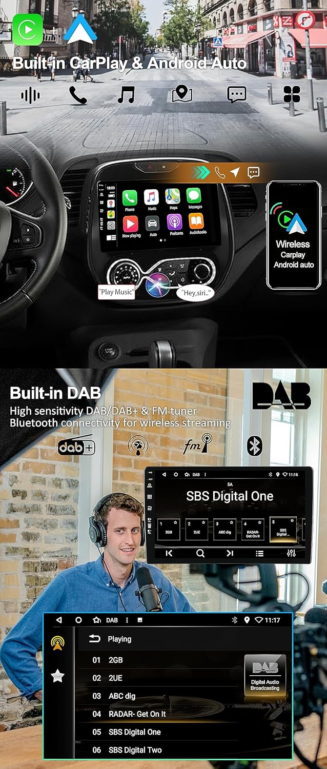 [Eingebaut DAB] - Android 15 IPS Autoradio für Renault Kaptur Captur (2014-2019) - Kabellos Carplay/