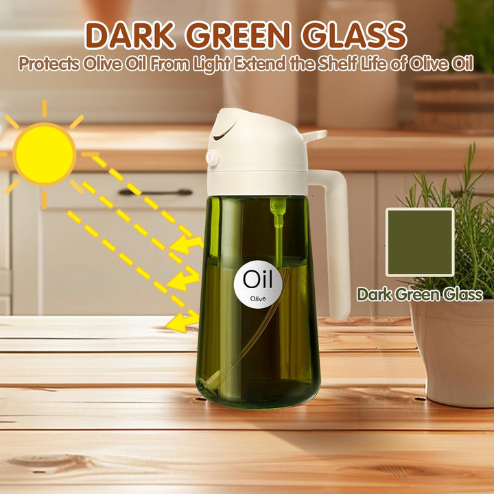 YARRAMATE 2 Stück 470ml Lichtblockierender dunkler Ölsprüher zum Kochen, 2-in-1 UV Schutz ölzerstäub