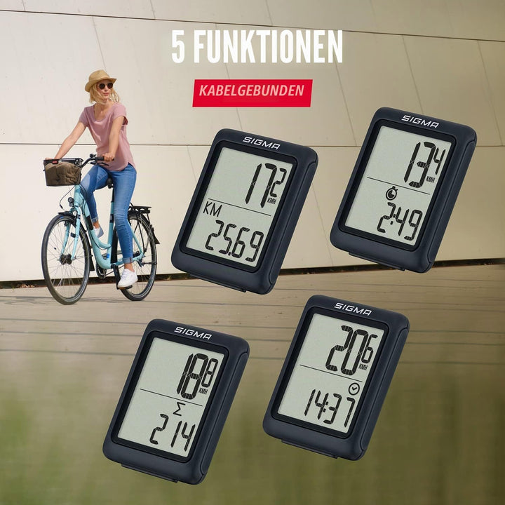SIGMA SPORT Fahrradcomputer BC 5.0 WR - Einheitsgrösse Bundle mit Mini Fahrradglocke, schwarz, Einhe