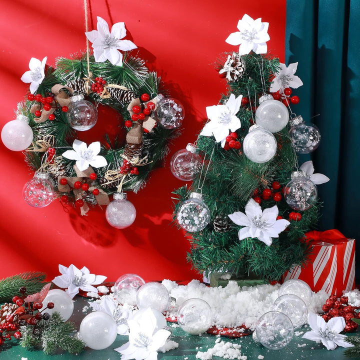 49 Stück Weihnachtsbaum Deko Set mit Weihnachtsbaumspitze 24 Stück Glitzer Weihnachten Blumen in 3 G