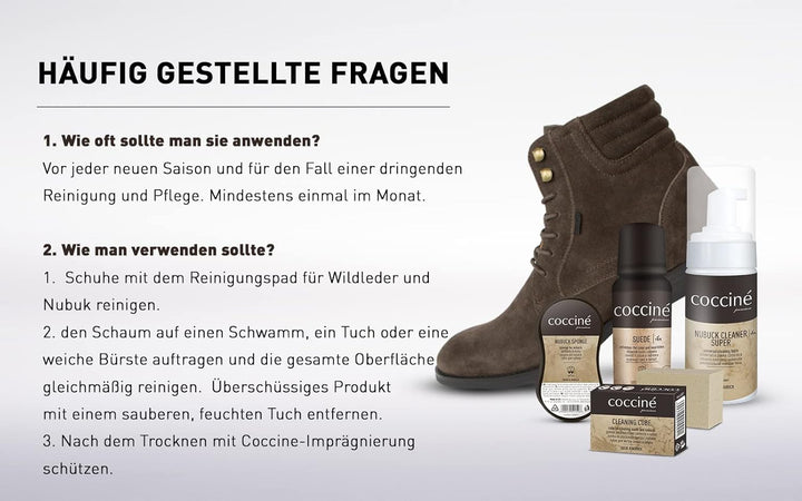 Cocciné - Schuhpflege-Set I 4-in-1-Pflegeset I Pflegt Schuhe aus Wildleder, Nubuk und TEX-Membranen