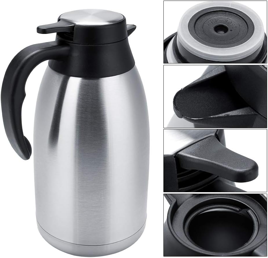 Edelstahl-Wassertopf, vakuumisolierter Wassertopf Edelstahl-Thermoskanne Kaffee-Tee-Wassertopf(2L)