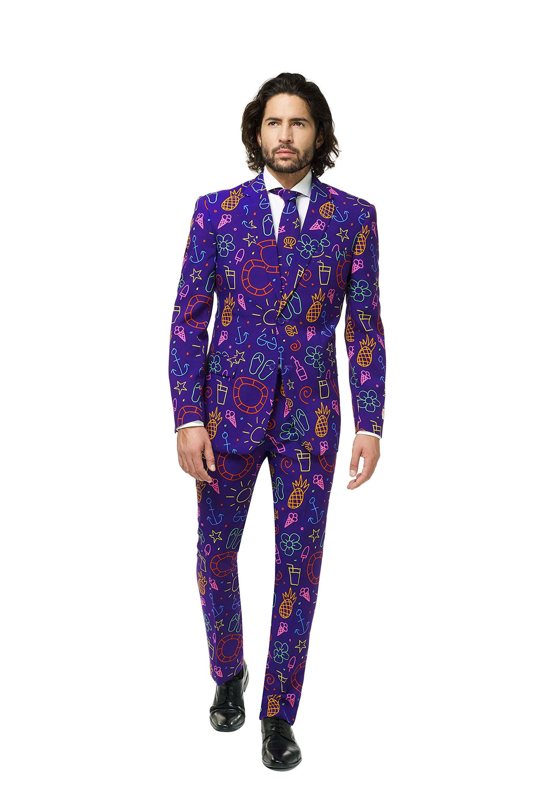 OppoSuits Modisch Party Einfarbige Anzüge für Herren - Mit Jackett, Hose und Krawatte 50 Doodle Dude