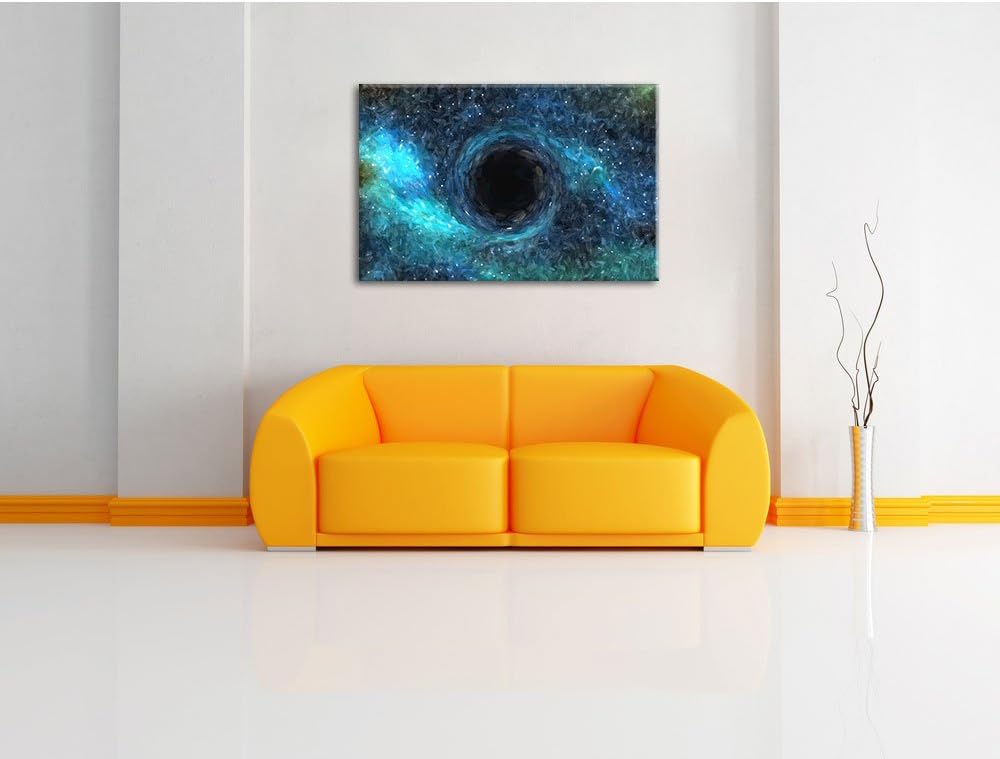Pixxprint Schwarzes Loch im Weltall Kunst / 100x70cm Leinwandbild bespannt auf Holzrahmen/Wandbild K