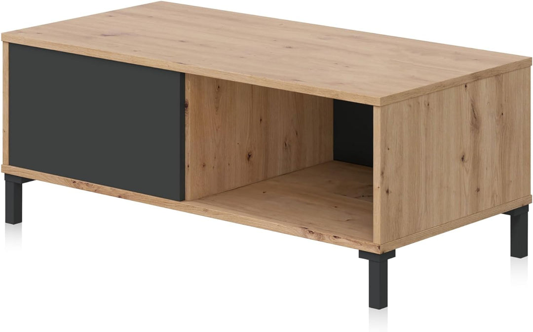 Habitdesign Couchtisch, Melamin Holz, Eiche Nodi und Anthrazit, Pequeña