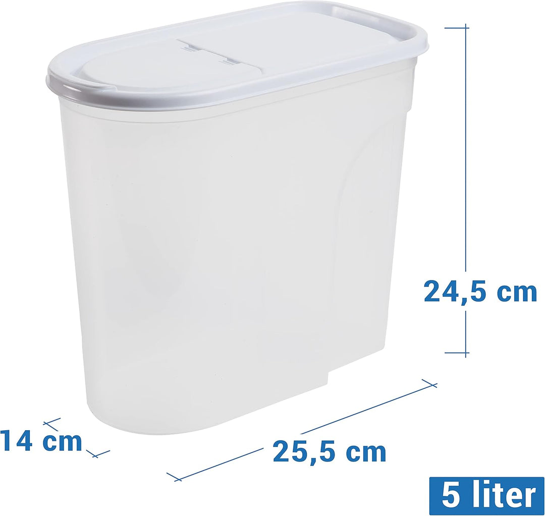 Centini Vorratsdose Müslibox Dose Transparent Deckel Farbig 5,0 Liter (Deckel Weiss)