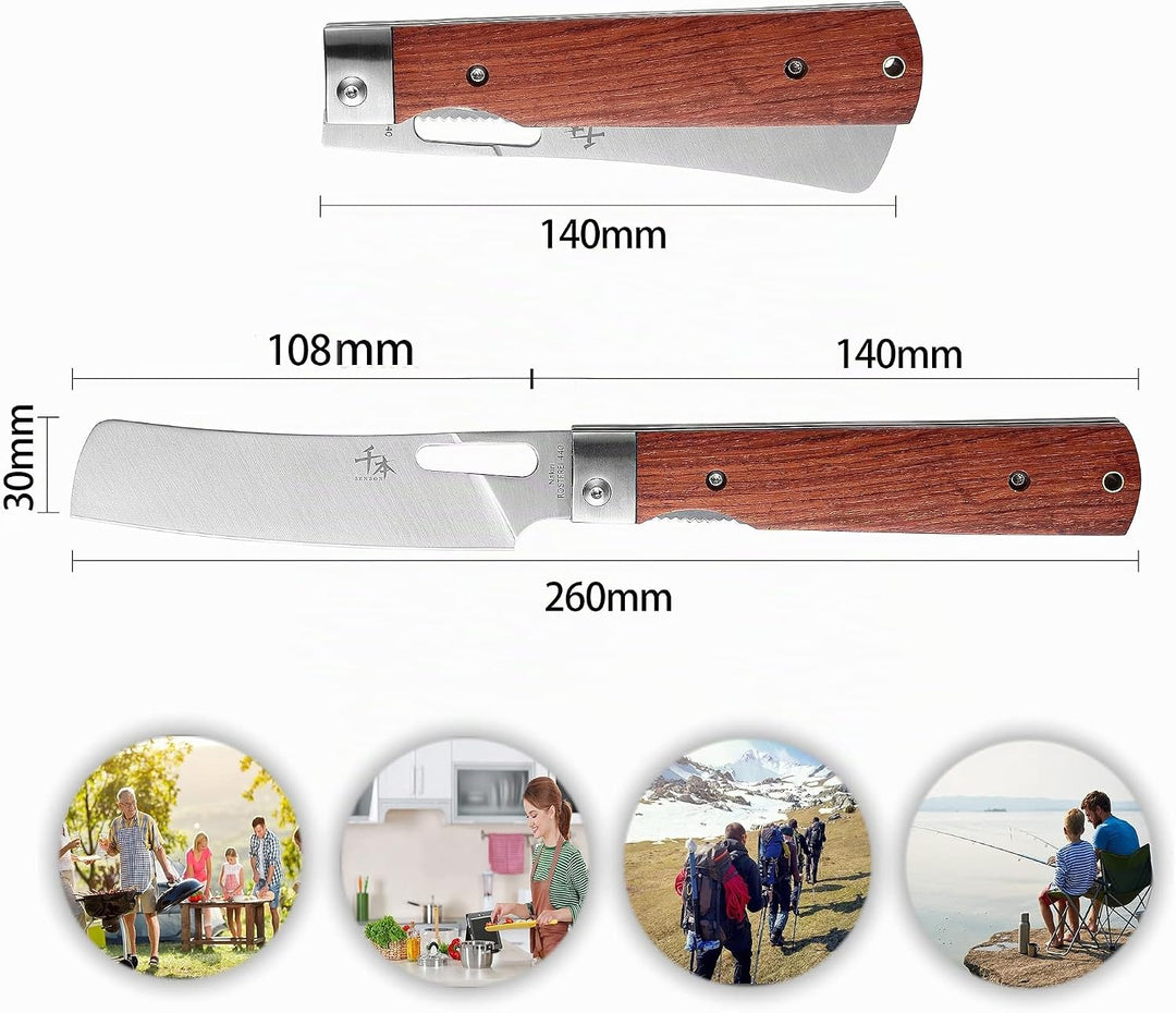 SENBON 440A Camping Kochmesser Edelstahl Ultrascharfes japanisches stil faltbares Küchenmesser Obstm