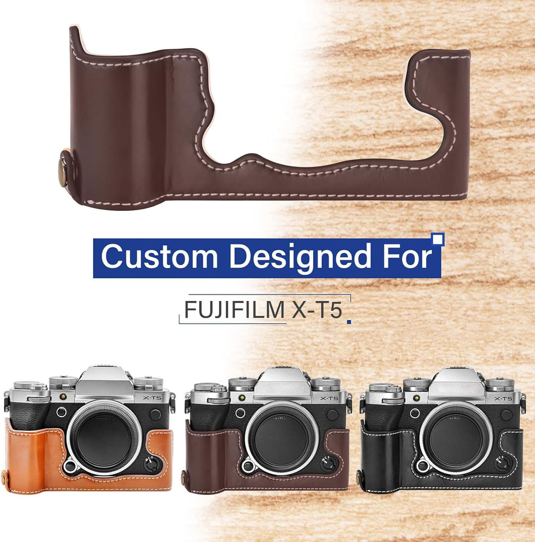 Rieibi Fuji XT5 Schutzhülle – hochwertige PU-Leder-Halbtasche für Fujifilm X-T5 Digitalkamera – Körp