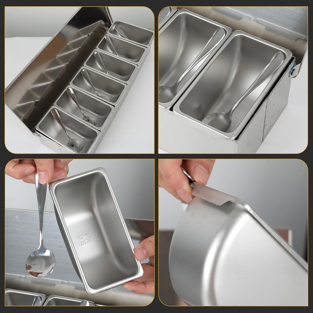 Multi Zutatenbehälter, Edelstahl Behälter Beilagenbehälter mit Deckel, Bar Cocktail Zutatenbehälter