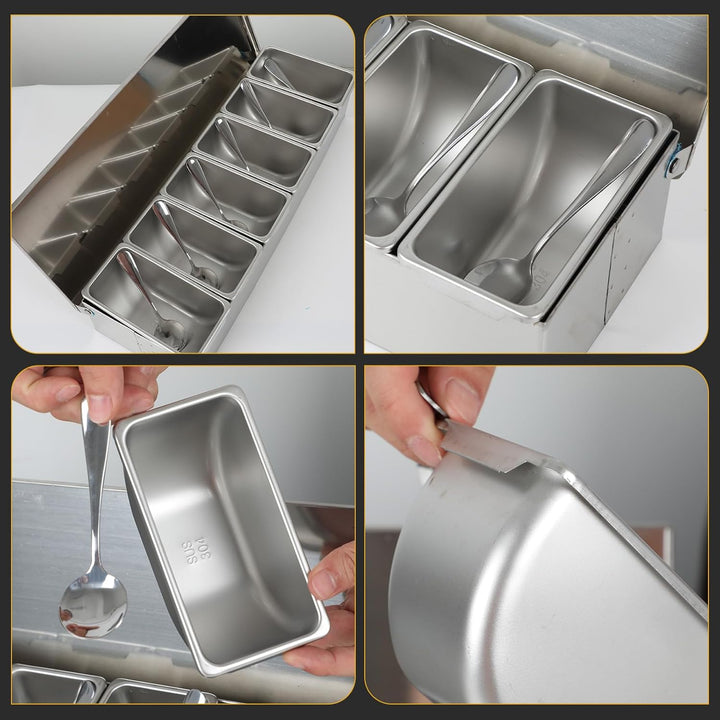 Multi Zutatenbehälter, Edelstahl Behälter Beilagenbehälter mit Deckel, Bar Cocktail Zutatenbehälter