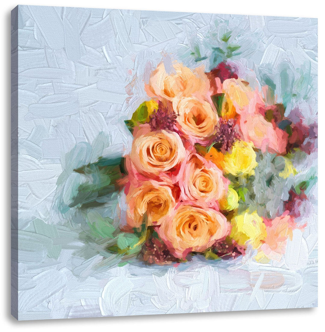 Pixxprint Romantischer Blumenstrauss als Leinwandbild | Grösse: 70x70 cm | Wandbild | Kunstdruck | f