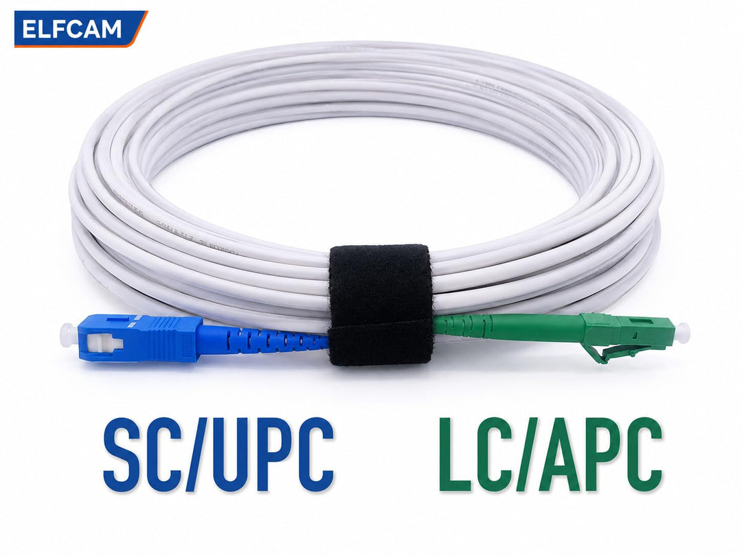 Elfcam - 50m Glasfaser-Kabel LC/APC auf SC/UPC Stecker für FRITZ!Box, Simplex Singlemode 9/125μm OS2