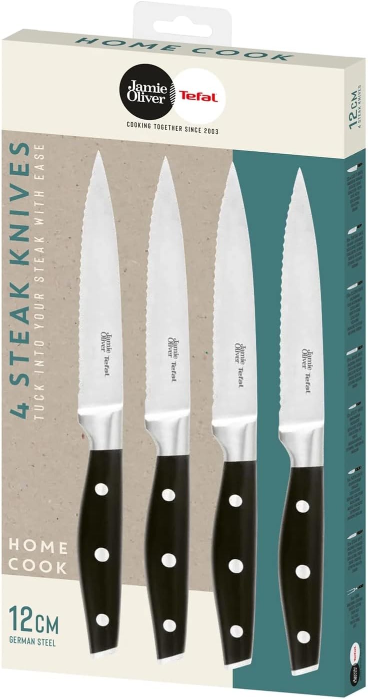 Tefal Jamie Oliver K26708 Steakmesserset 24cm 4-teilig, Edelstahl Steakbesteck Set für 4 Personen, S