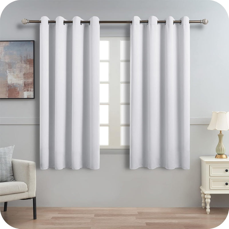 MRTREES Verdunklungsvorhänge Kurz 2er Set Schlaufenschal 145 x 140 cm Weiss-grau Elegante Wohnzimmer