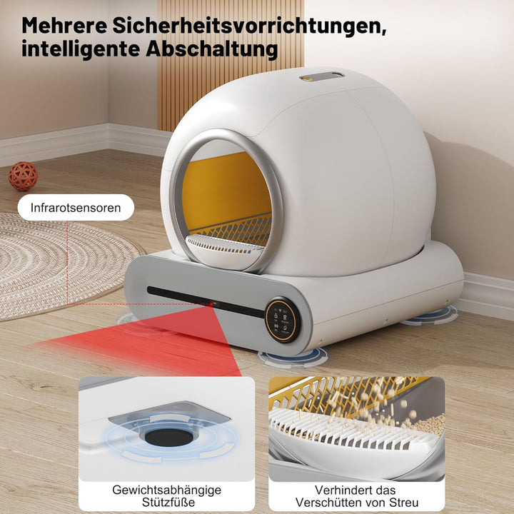 Merax Selbstreinigende Katzentoilette, Automatisches Katzenklo, APP-Steuerung/65L Max Kapazität/Infr
