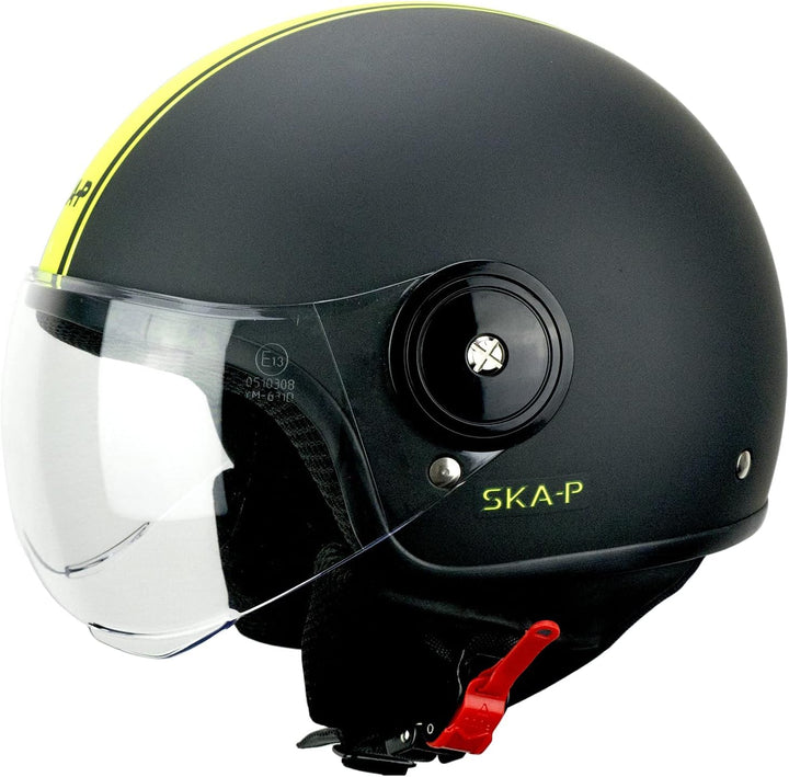 SKA-P Demi-Jethelm mit geformtem Visier, 1WG WOLLI DUO, Schwarz Neongelb matt S (55-56cm)