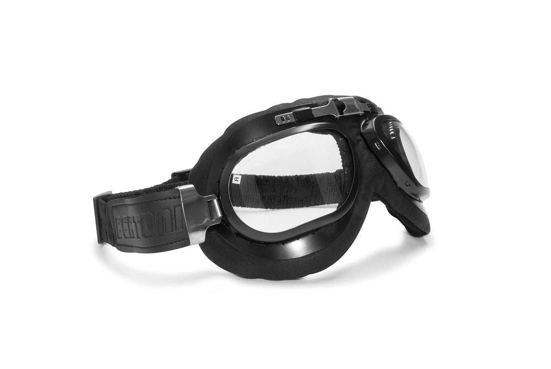 Bertoni Motorradbrille mit Echtes Schwarz Kalbsleder - Stahlrahmen Schultzbrille Helmbrillen - AF191