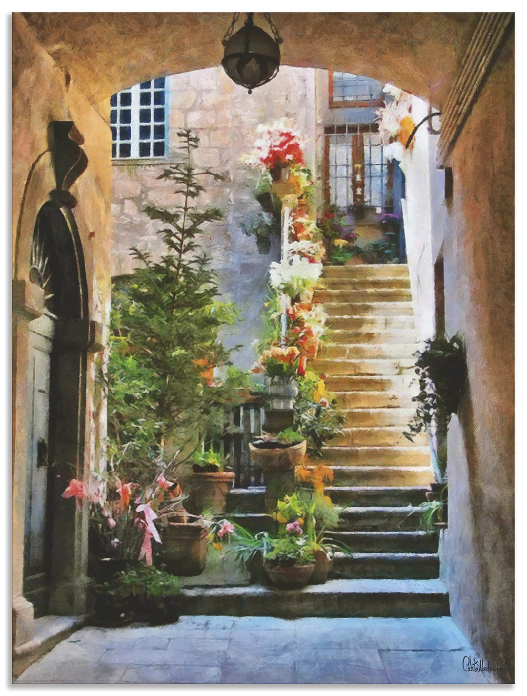 ARTland Wandbild Alu Verbundplatte für Innen & Outdoor Bild 45x60 cm Gemälde Architektur Blumen Ital