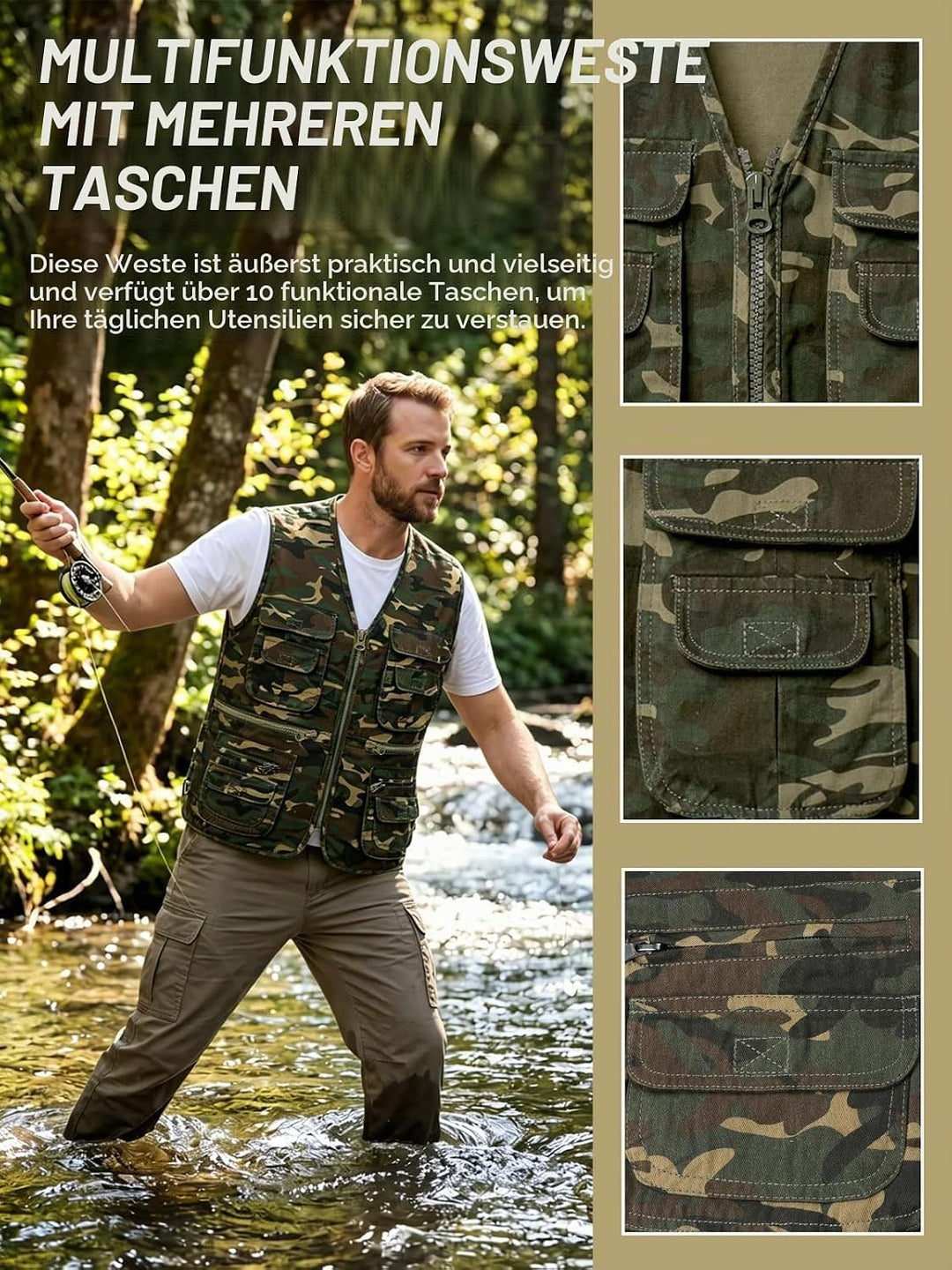 KTWOLEN Herren Outdoor Weste Baumwolle Anglerweste Freizeit Jagd Trekking Wander Angler Camping Safa