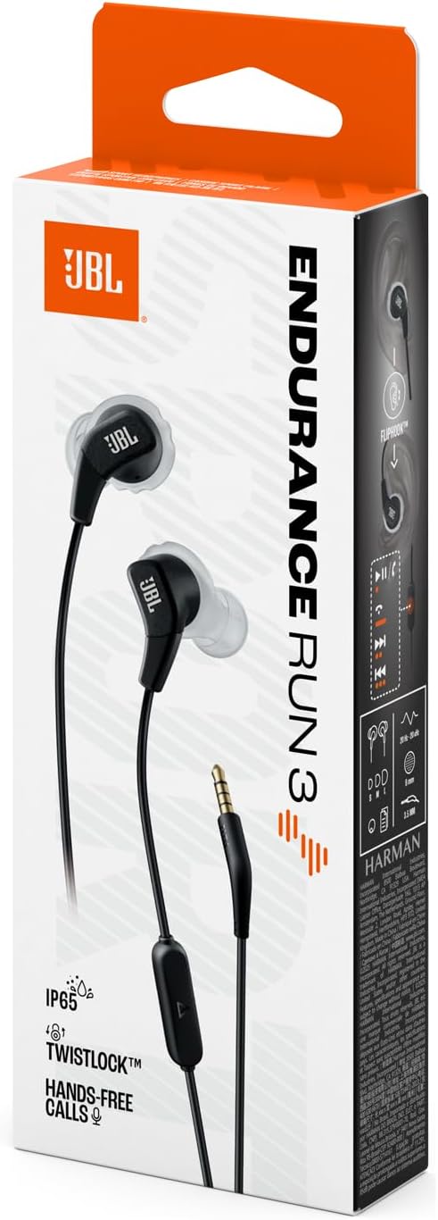 JBL Endurance Run 3 In-Ear-Sport-Kopfhörer mit Kabel, FlipHook- und TwistLock-Technologie, IP65 Wass