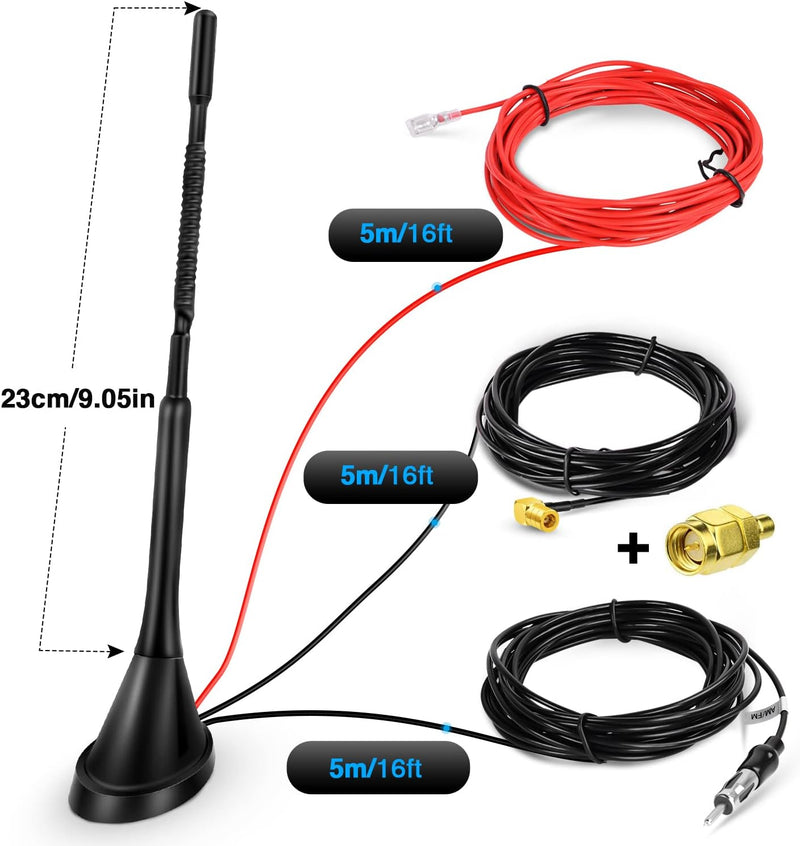 DAB Antenne, DAB+ Autoantenne mit SMB/SMA Adapter, Universeller Dach-Digitalradioempfänger-Verstärke