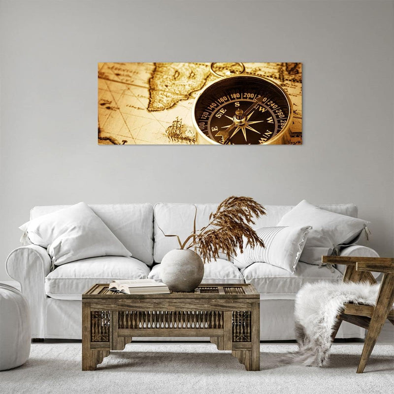 Panorama Bilder auf Leinwand 100x40cm Leinwandbild Kompass alt reisen Reise Gross Wanddeko Bild Schl