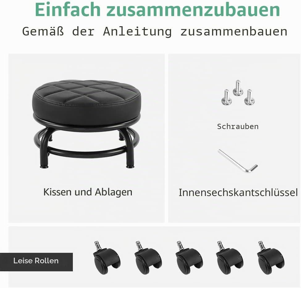 FURWOO Rollsitz PU-Leder Niedriger runder Rollhocker Bodenhocker mit Universal-Rollen für Home Fitne